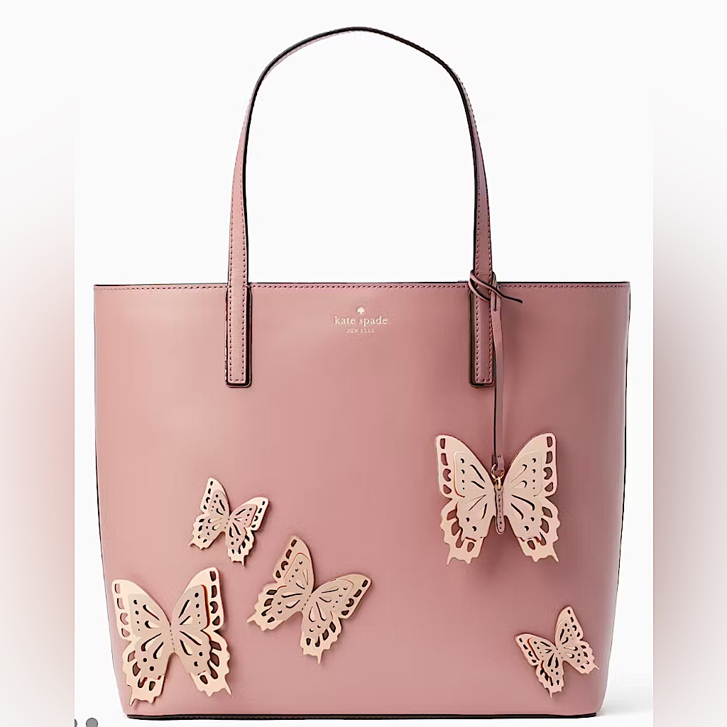 Kate Spade All The Buzz Little Len Dusty Pink Butterfly Tote Shoulder Bag